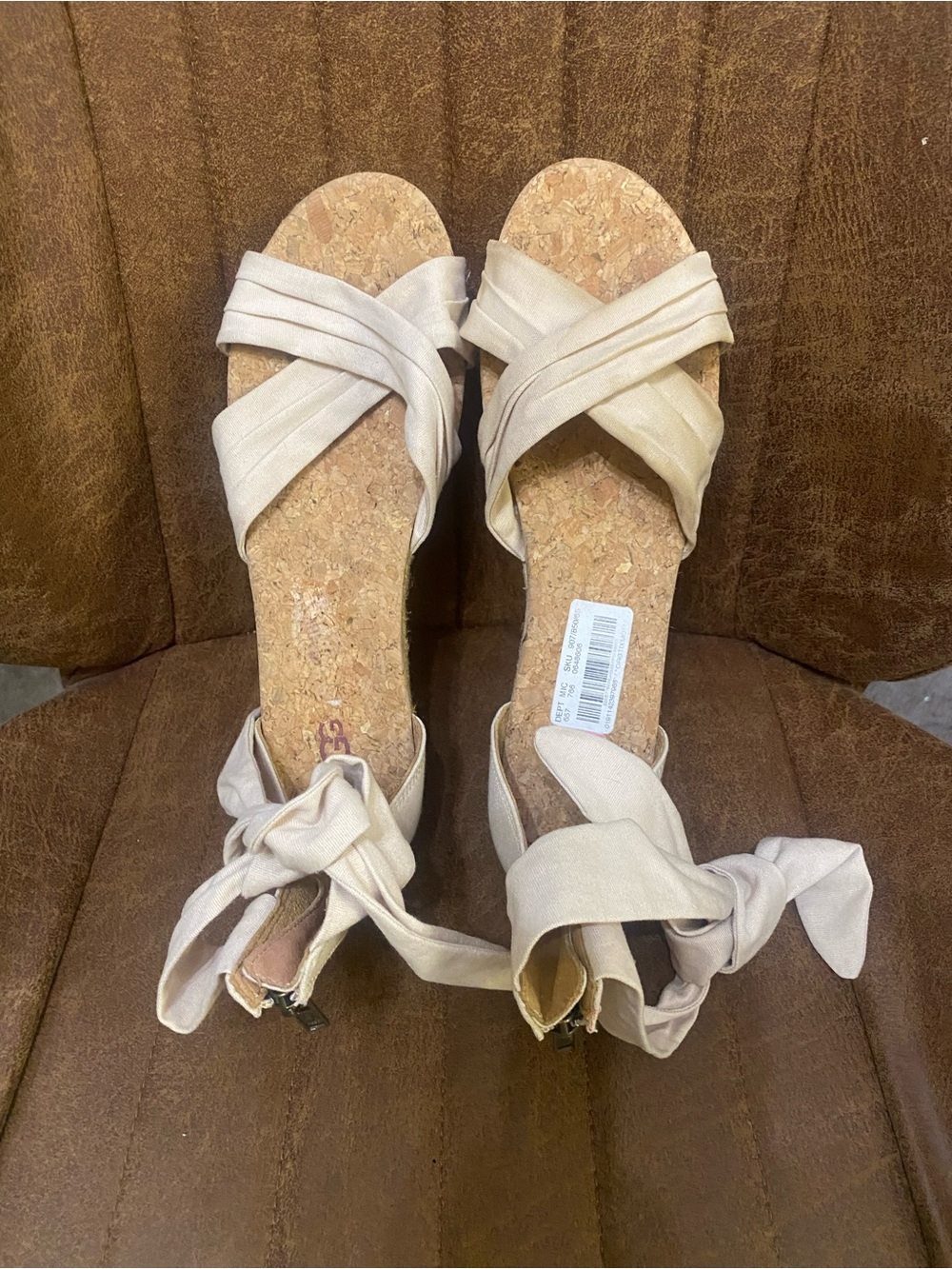 UGG Cream Cork Wrap Wedge Sandals